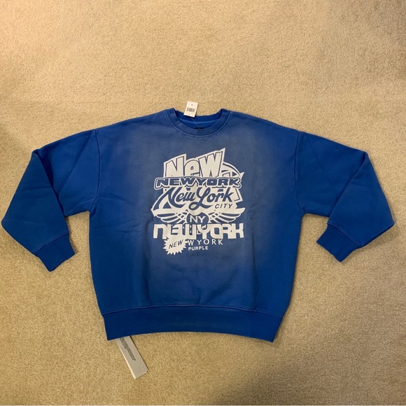 Purple Brand New York City Victoria Blue Sweatshirt Long Sleeve Mens Size M NEW - Picture 1 of 16